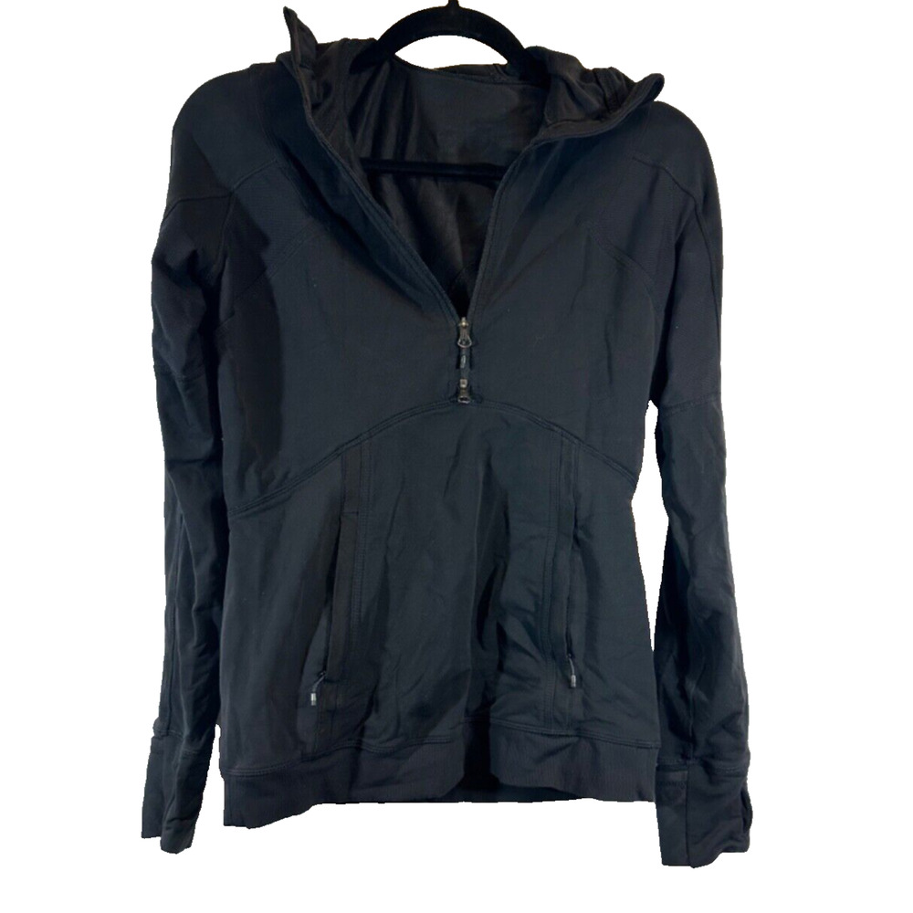 LULULEMON Winter Sprinter Hooded Jacket 1/2 Zip Women’s Size 6 Black Pockets C13